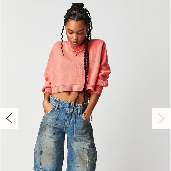 NWT Free People Easy street crop pullover XL guava juice - Picture 3 of 8